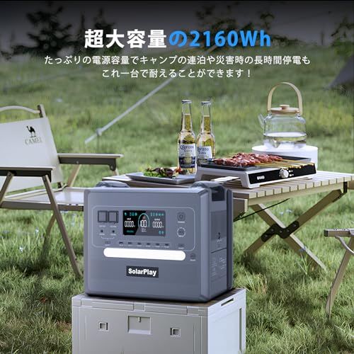 SolarPlay Q 2402 ポータブル電源 2400 W 大容量 2160 Wh 675000 mAh 長寿命 リン酸鉄リチウム 急速充電 充電入力調整可 AC DC USB A C XT 60出力ポート搭載 同時充電可 50 Hz 60 弦波 m