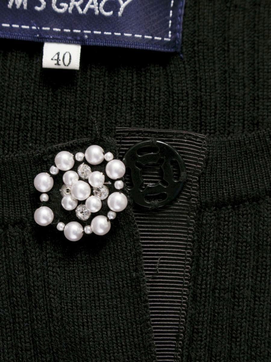 エムズグレイシー 818593 カーディガン 40 ブラック リブ パール