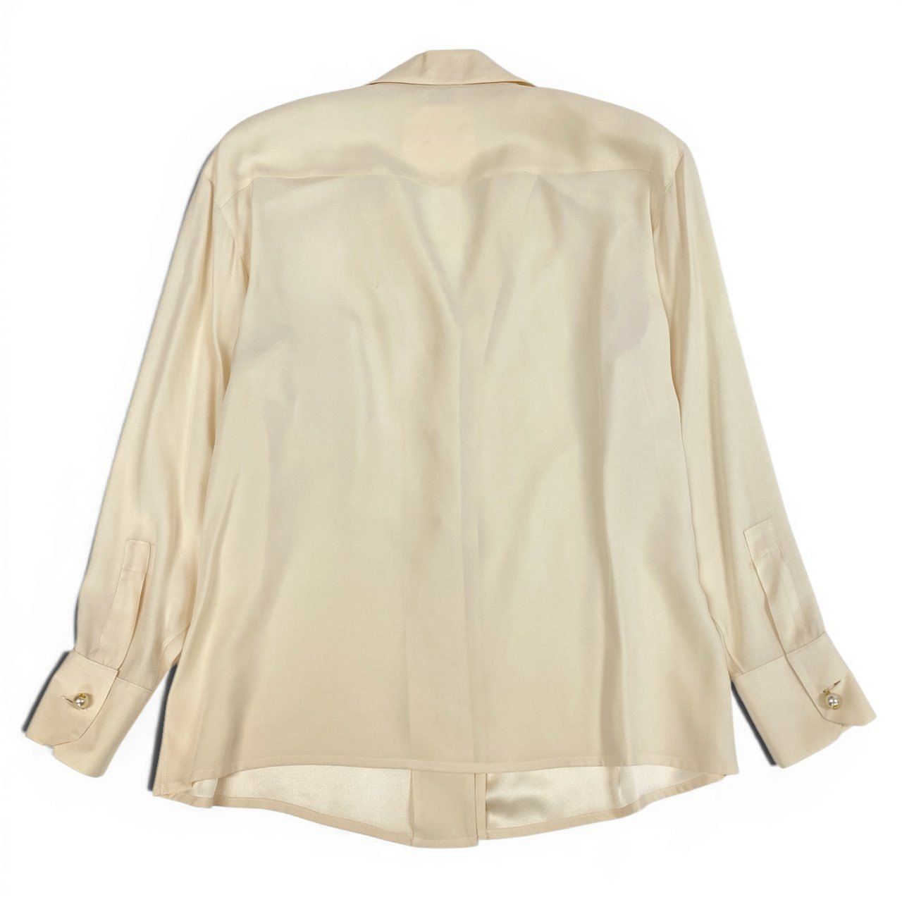 シャネル 購入 フェイクパールココマークボタン シルクシャツ ブラウス