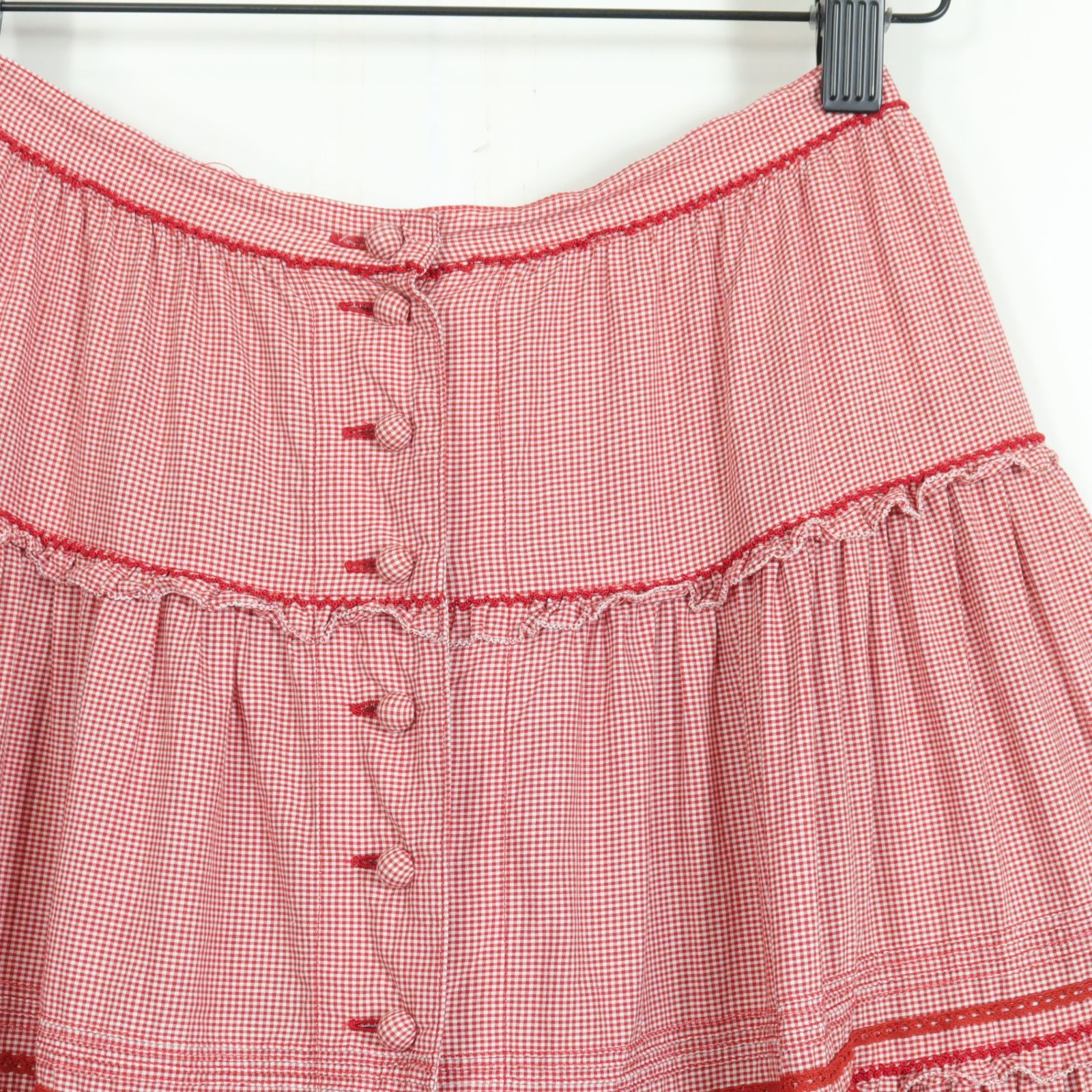 ピンクハウス　スカート ピンクハウス☆リボン&はしごレース♪ギンガムのギャザースカート 赤系