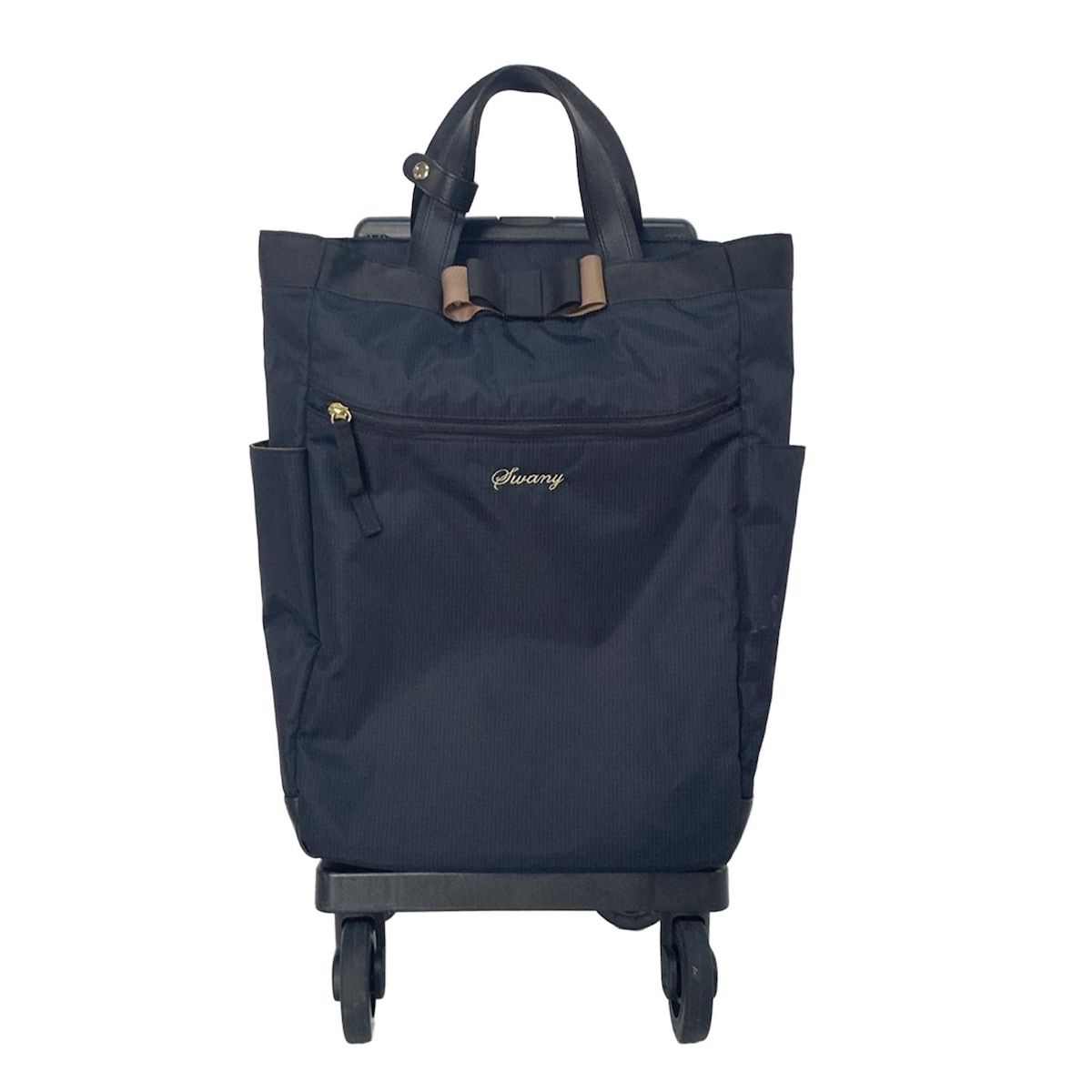 SWANY(スワニー) キャリーバッグ - ダークネイビー×黒×ベージュ リボン