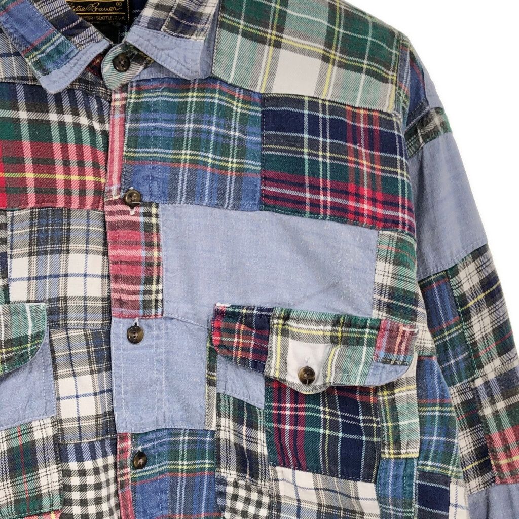 90年代 Eddie Bauer エディーバウアー パッチワーク 長袖シャツ