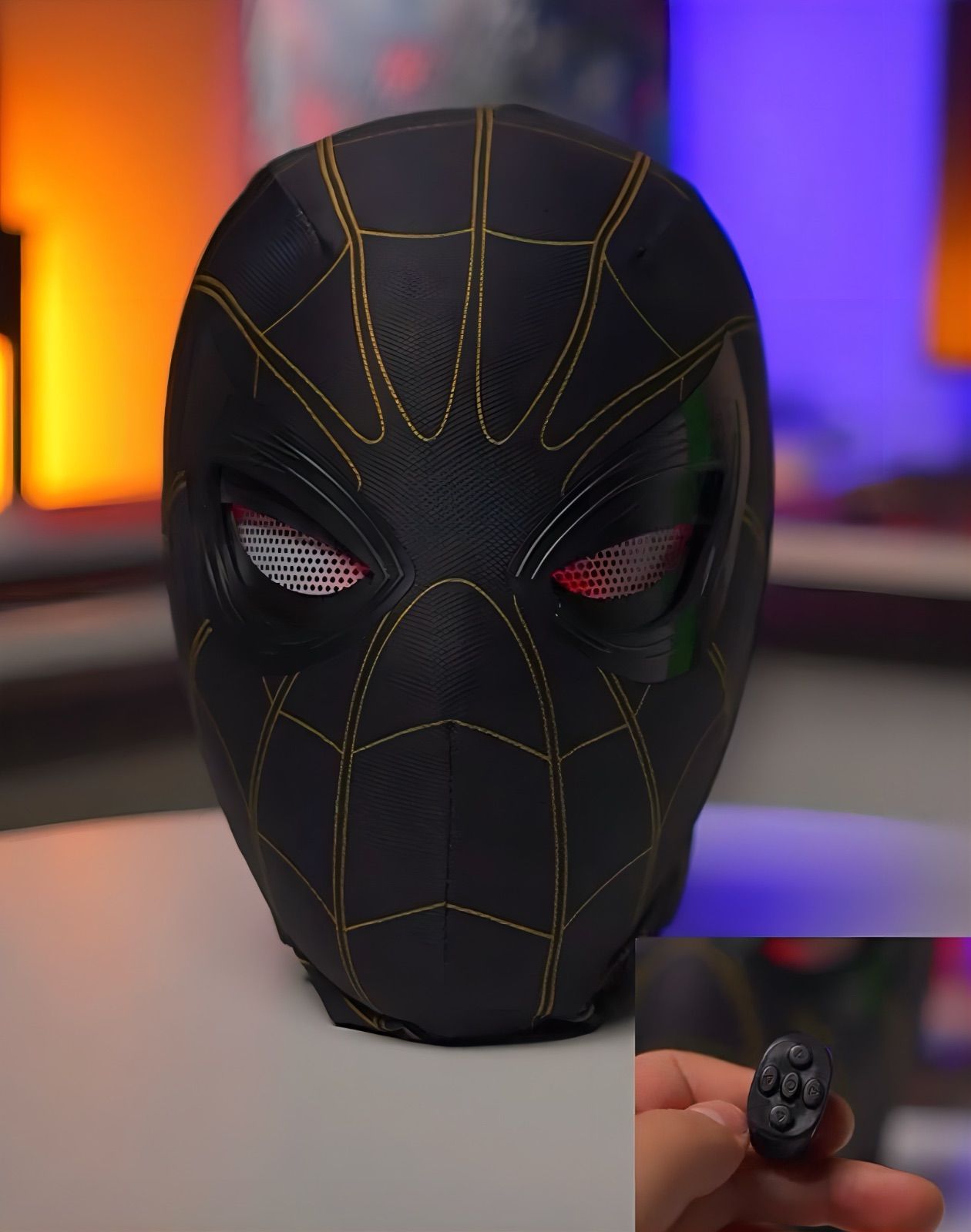 スパイダーマン マスク スパイダーブラック LED発光 動眼 リモコン操作