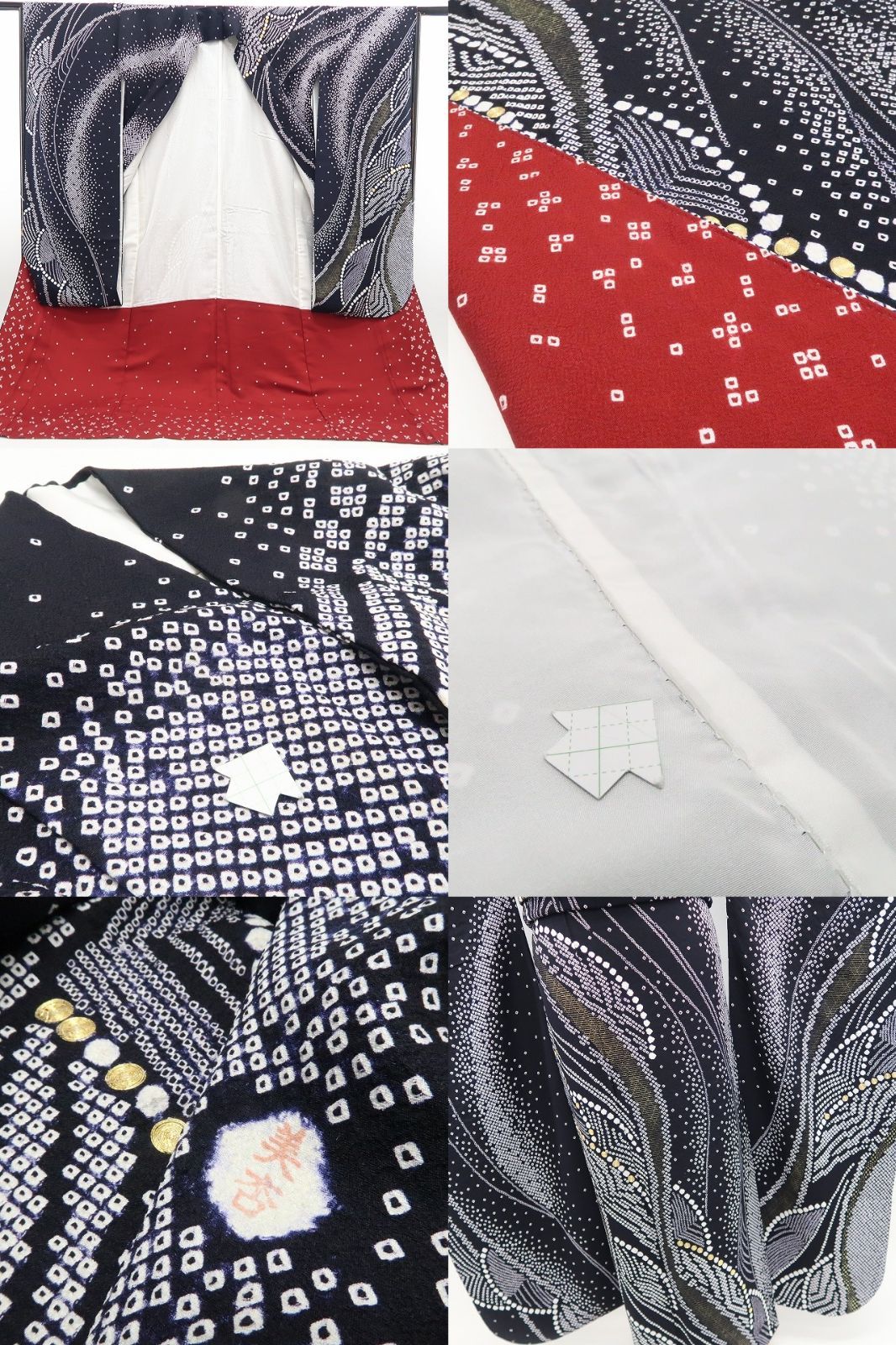 ¨̮⃝ トールサイズ 縮緬 総絞り 刺繍 モノトーン 着物 正絹 仕付け糸付未使用品 ̮⃝ トールサイズ 縮緬 総絞り 刺繍 モノトーン 着物 正絹 仕付け糸付