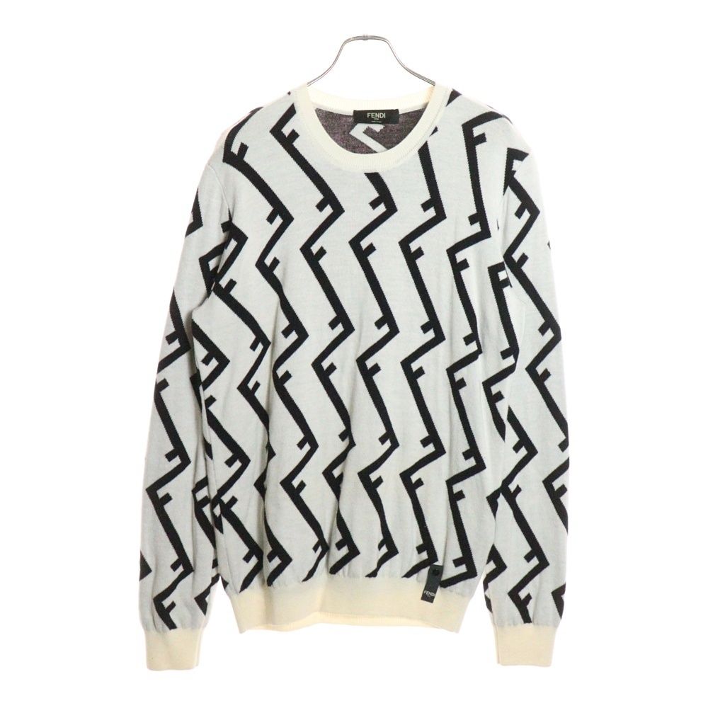 FENDI (フェンディ) FF柄クルーネックニットセーター ホワイト FZZ489