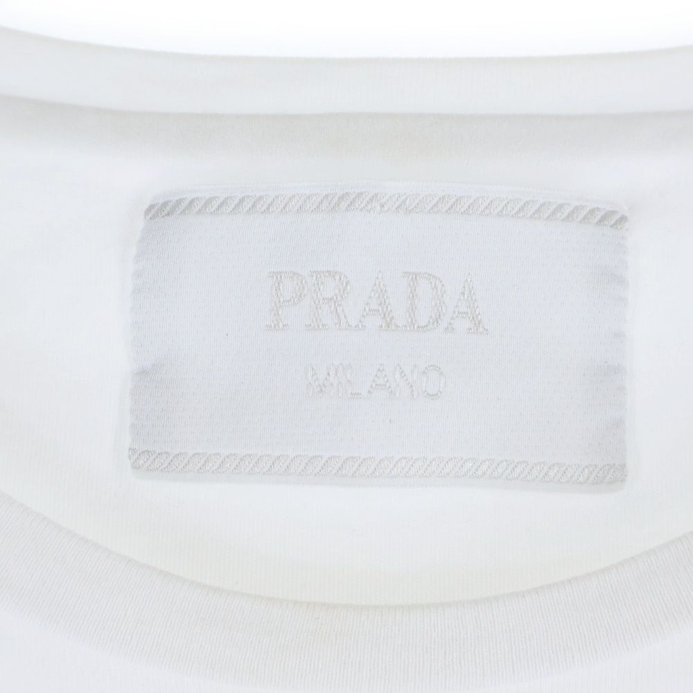 プラダ PRADA トライアングルロゴ カットソー 衣料品 トップス コットン メンズ ホワイト系 UJN861 【中古】 PRADA (プラダ) 23SS トライアングルロゴプレート コットン クルー