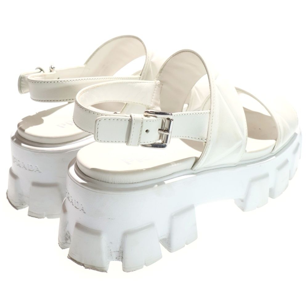 PRADA ホワイト サンダル 厚底 PRADA プラダ モノリス ブラッシュドレザー サンダル レディース36