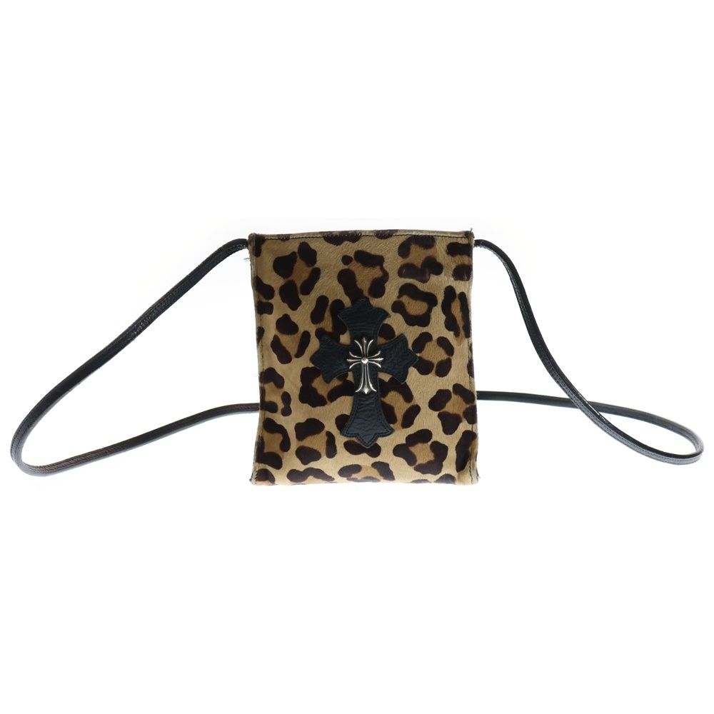 クロムハーツ   SQ PKT CH CROSS スクエアポケット スモールCHクロス装飾レザーショルダーバッグ 中古 OS06 CHROME HEARTS (クロムハーツ) SQ PKT CH CROSS スクエアポケット