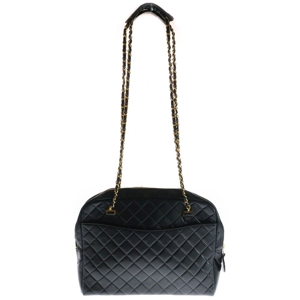 【超美品】　シャネル　マトラッセ　トートバッグ　ブラック　ラムスキン　ココマーク CHANEL (シャネル) マトラッセ ココマーク ラムスキン レザー チェーン