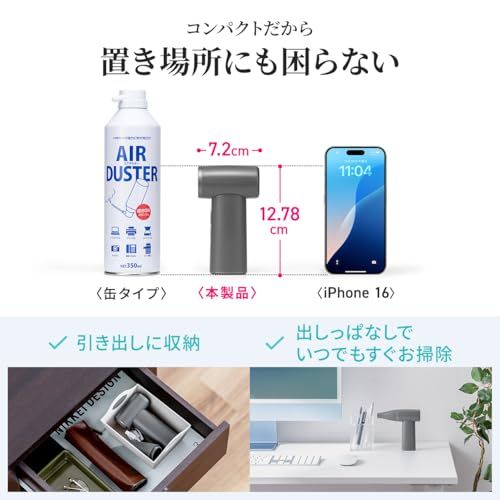 サンワダイレクト 電動エアダスター 充電式 USB-C 4段階風量調節 ガス