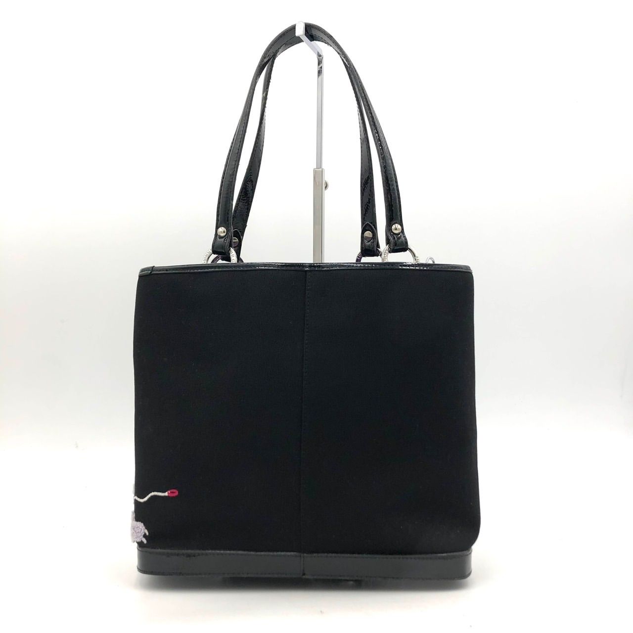 ルルギネス トートバッグ プードル 刺繍 黒 キャンバス エナメル