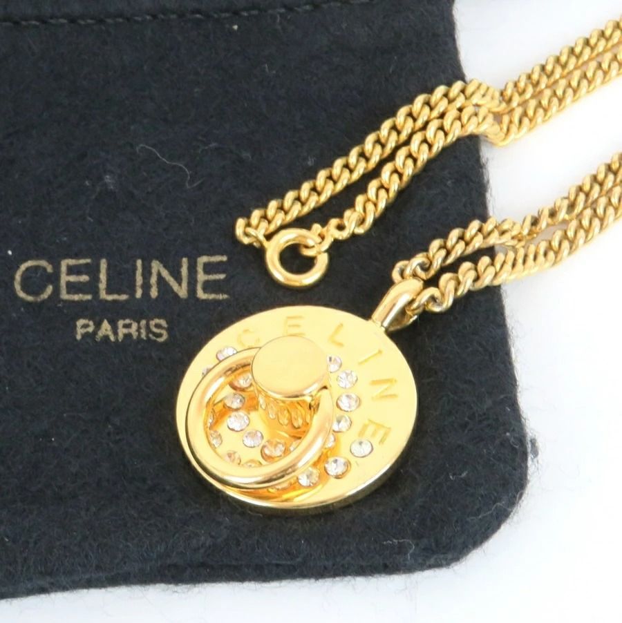 専用❗️美品♡CELINE✨ セリーヌ ロゴ ラウンド ラインストーン ネックレス CELINE セリーヌ ラウンドペンダント ラインストーン チェーン