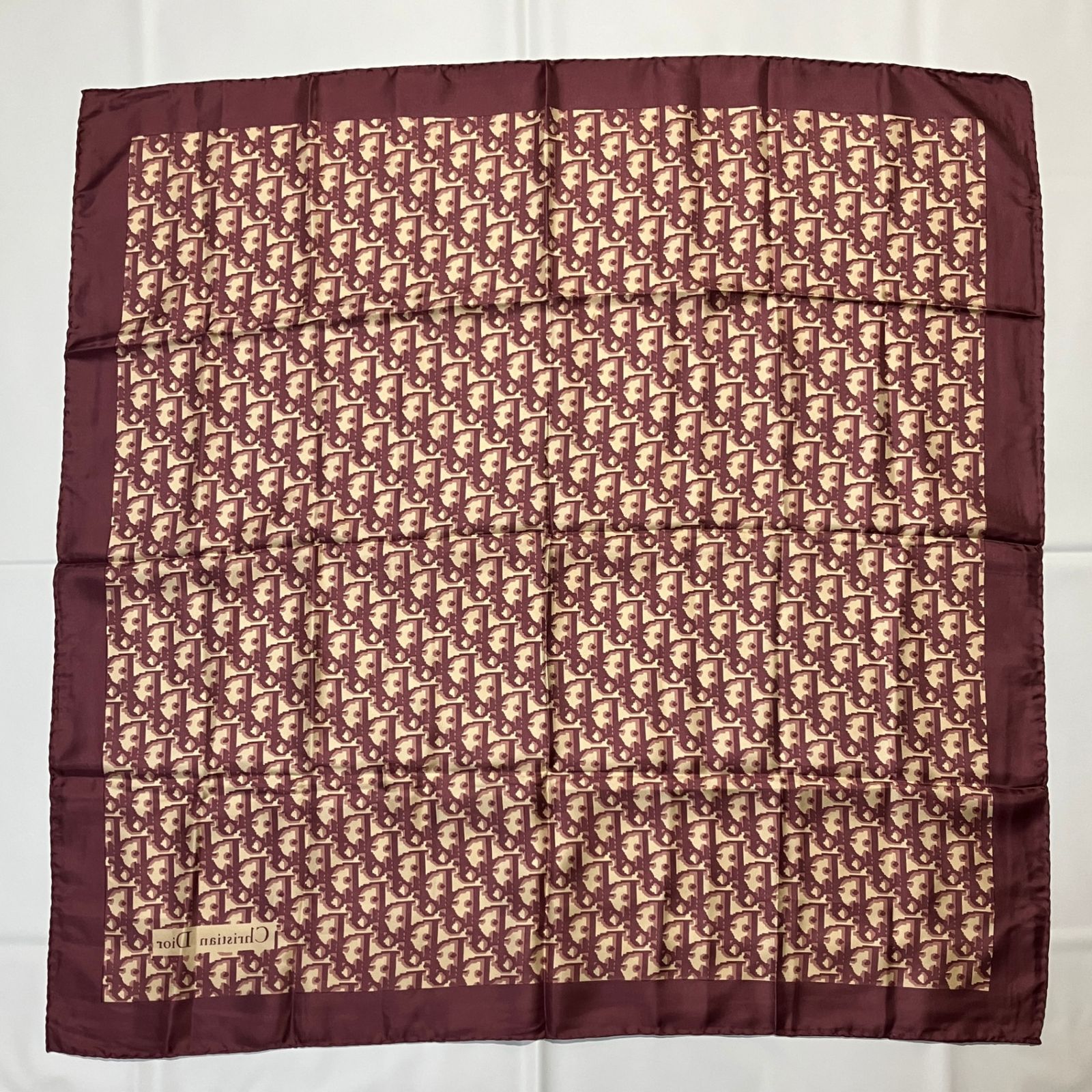 2510-404｜美品｜ディオール スカーフ シルク ワインレッド トロッター