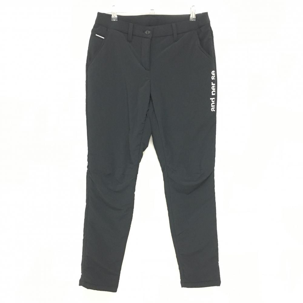 美品】アンパスィ 中綿パンツ 黒 ロゴ白 裾ドローコード レディース L