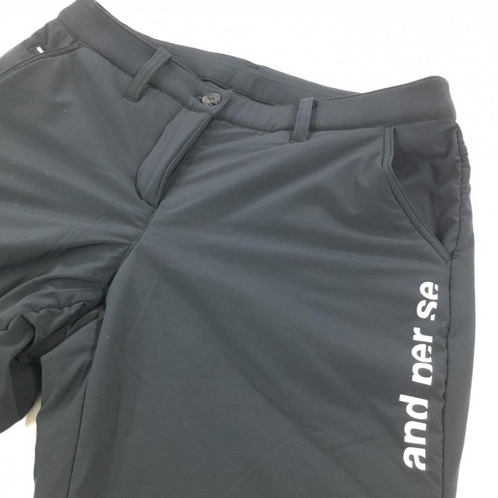 美品】アンパスィ 中綿パンツ 黒 ロゴ白 裾ドローコード レディース L