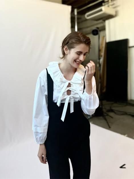 Drawer ドゥロワー☆フリルリボンブラウス 36 ホワイト コットンシャツ