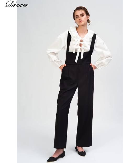 Drawer ドゥロワー☆フリルリボンブラウス 36 ホワイト コットンシャツ