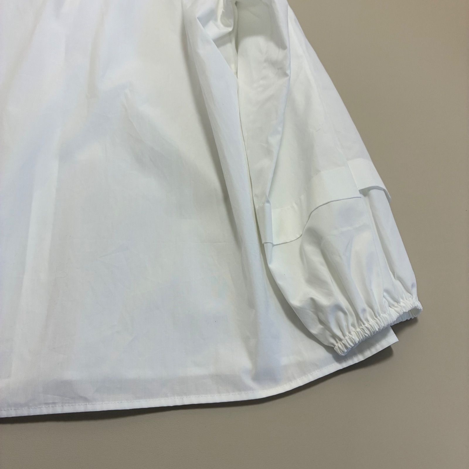 Drawer ドゥロワー☆フリルリボンブラウス 36 ホワイト コットンシャツ