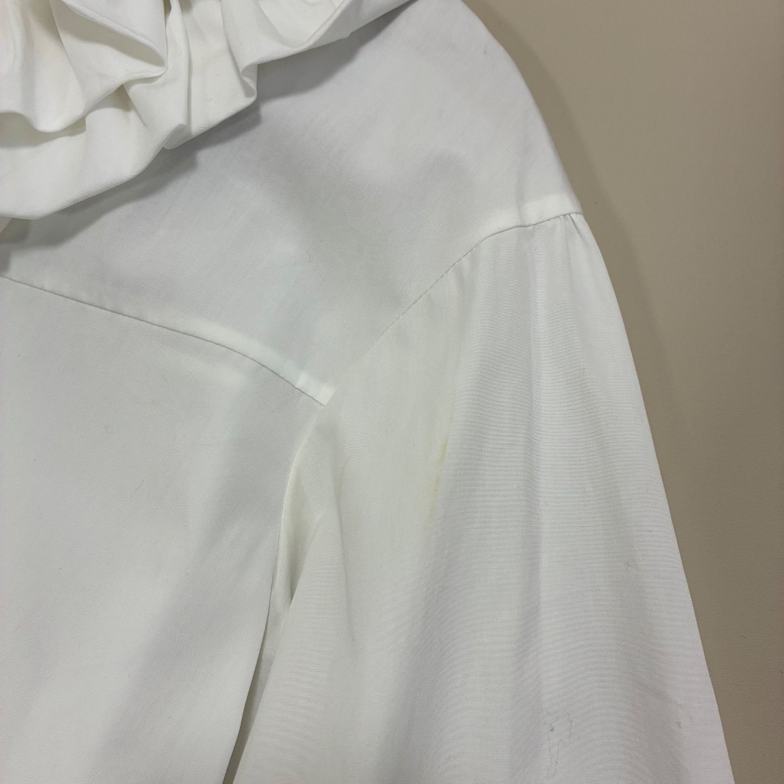 Drawer ドゥロワー☆フリルリボンブラウス 36 ホワイト コットンシャツ