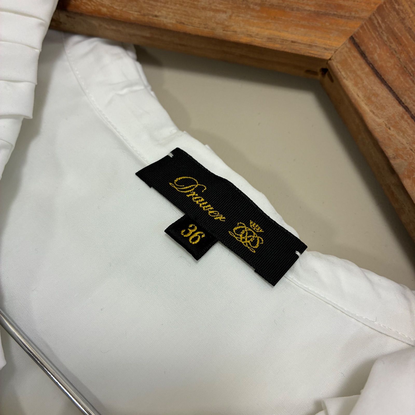 Drawer ドゥロワー☆フリルリボンブラウス 36 ホワイト コットンシャツ