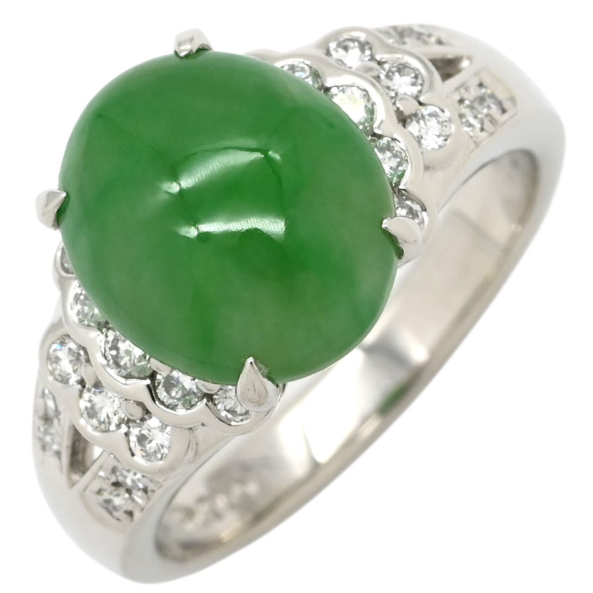 リング 指輪 ヒスイ 3.95ct ダイヤモンド プラチナシルバー 緑