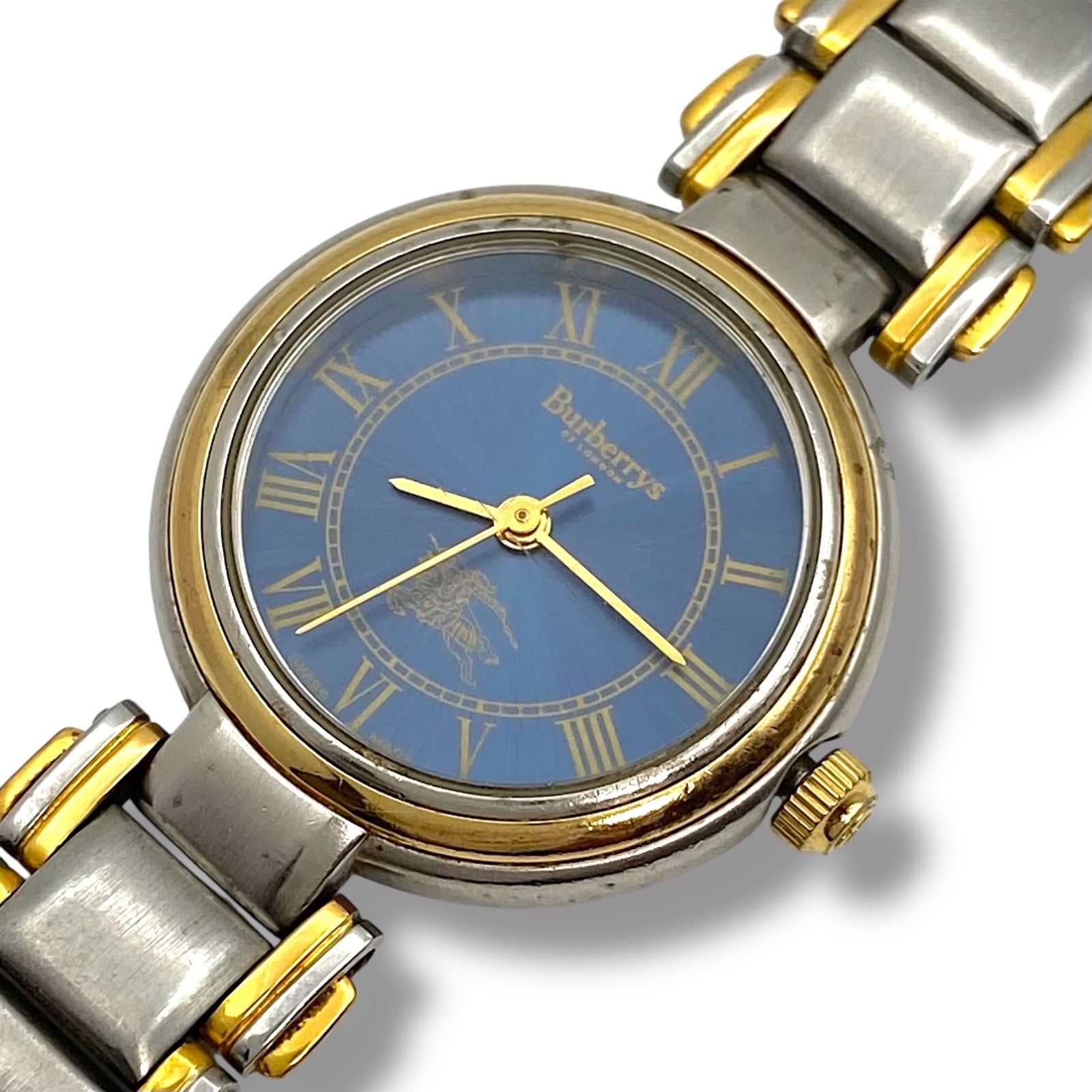 稼働/新品電池 バーバリー 8000 腕時計 クォーツ ブルー文字盤 ts110