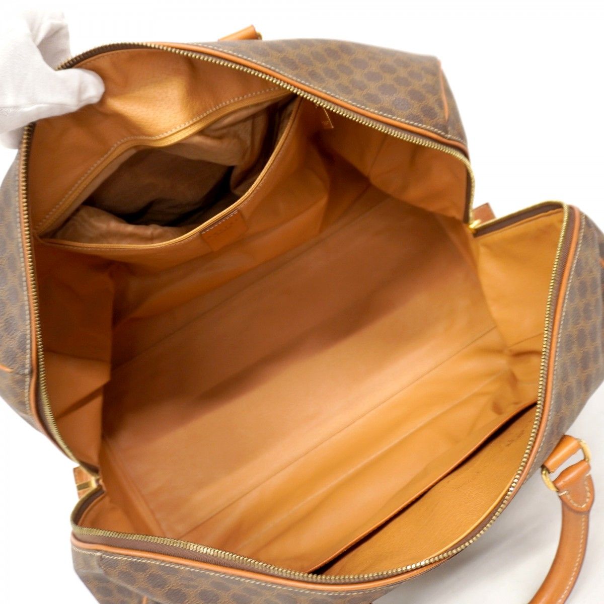 6ab1738-k】セリーヌ ボストンバッグ マカダム PVC ブラウン ゴールド