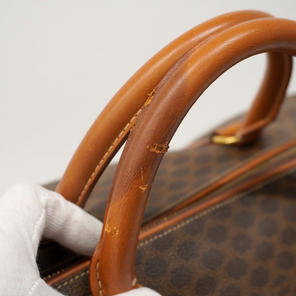 6ab1738-k】セリーヌ ボストンバッグ マカダム PVC ブラウン ゴールド