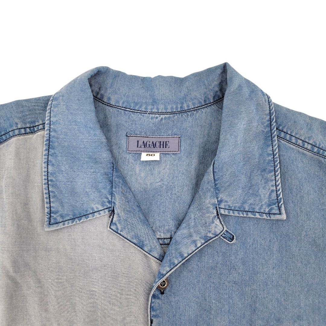 LAGACHE ラガチェ ヴィンテージ デニムシャツ 切替 半袖 ライトブルー