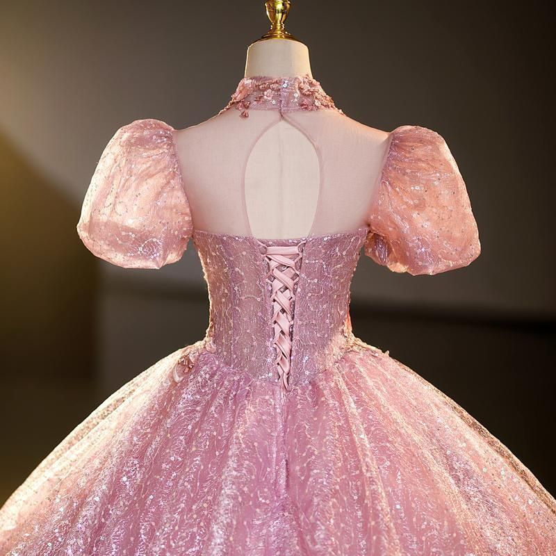 パフスリーブ ウエディングドレス ピンクドレス ミニ 花嫁 ミニドレス