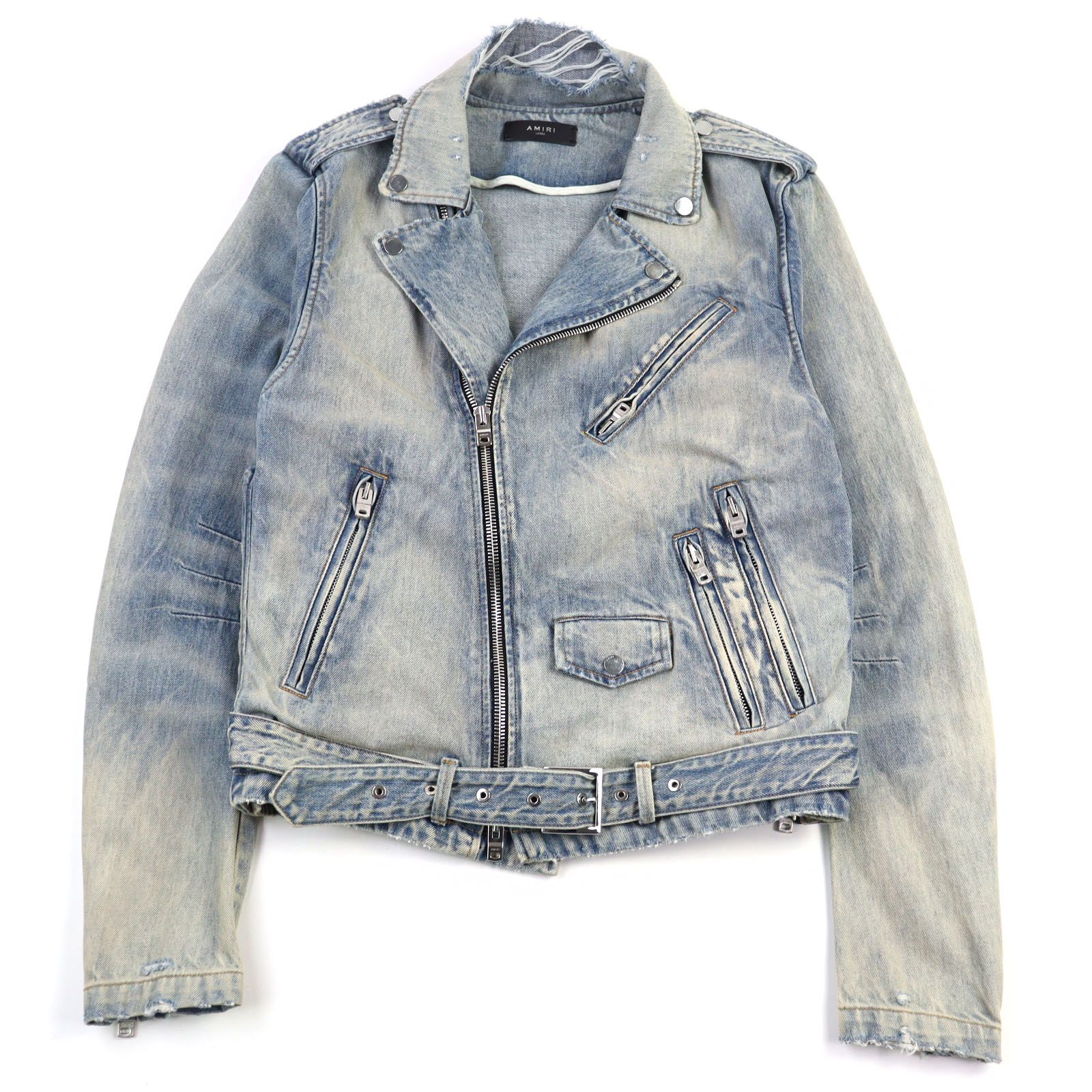AMIRI デニムジャケット ダメージ サイズM 極美品○AMIRI アミリ Damage Denim Riders Jacket コットン100% ロゴ