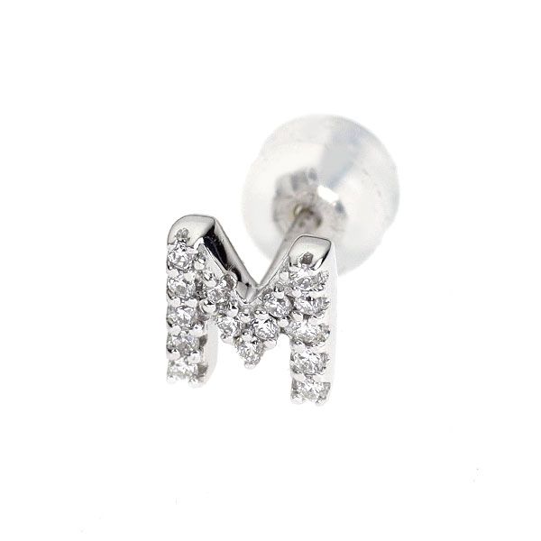 ポンテヴェキオ K18WG ダイヤモンド ピアス 0.08ct イニシャル「M 