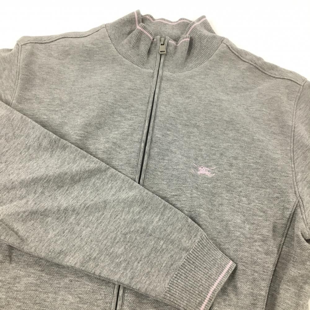 超美品】バーバリーゴルフ ジャケット ライトグレー ネック・裾ピンク
