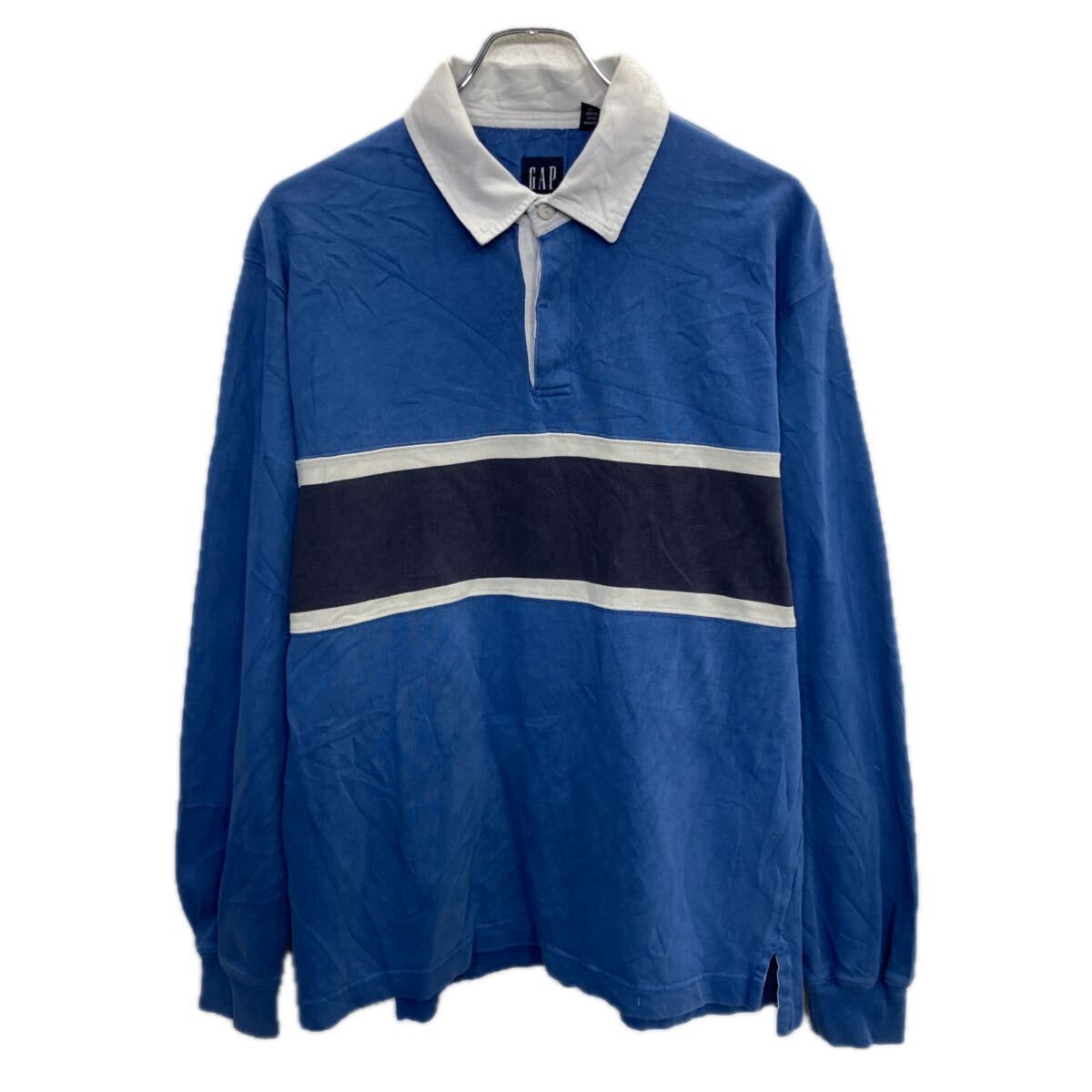 90s OLD GAP 長袖 ラガーシャツ L ブルー系 オールドギャップ 腹