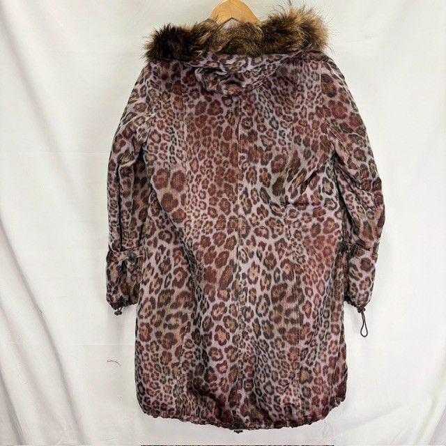 伊太利屋 ヒョウ柄 フーディ中綿コート リアルファー付き№1788996-1C