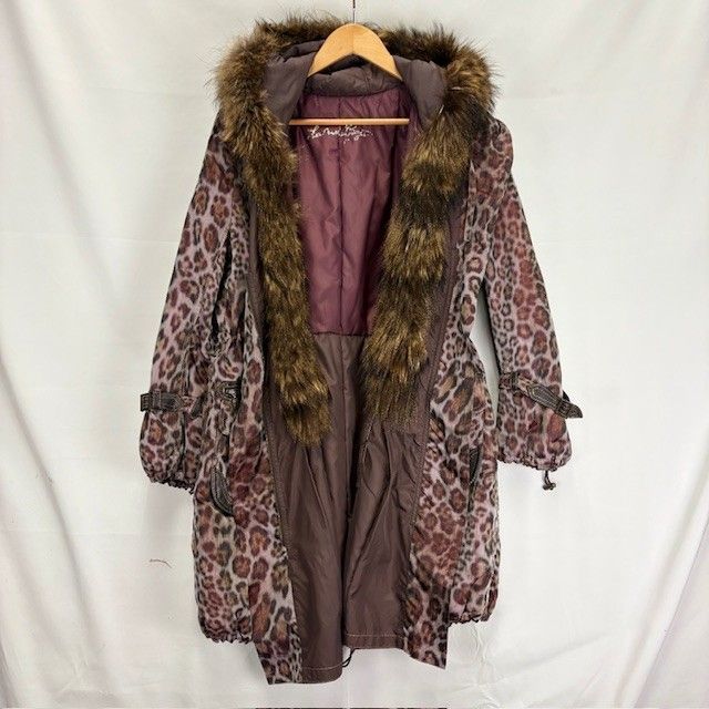 伊太利屋 ヒョウ柄 フーディ中綿コート リアルファー付き№1788996-1C
