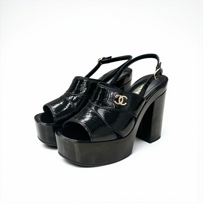 シャネル CHANEL サンダル 靴 シューズ パテント ブラック 黒 ココ