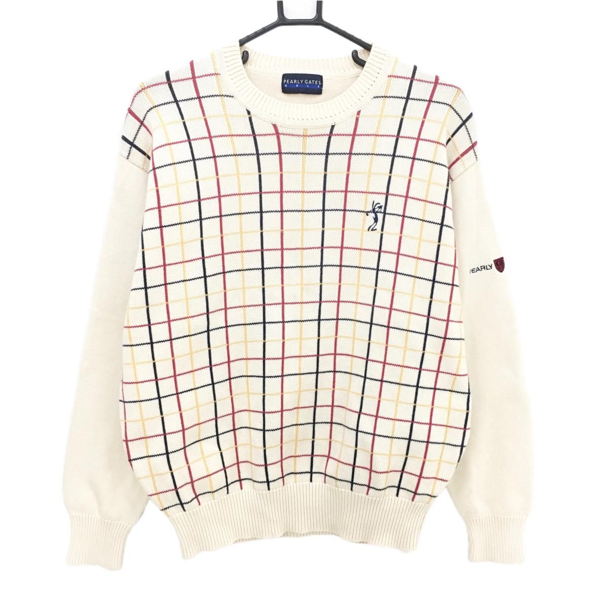 美品】パーリーゲイツ セーター アイボリー×ネイビー 前身頃格子