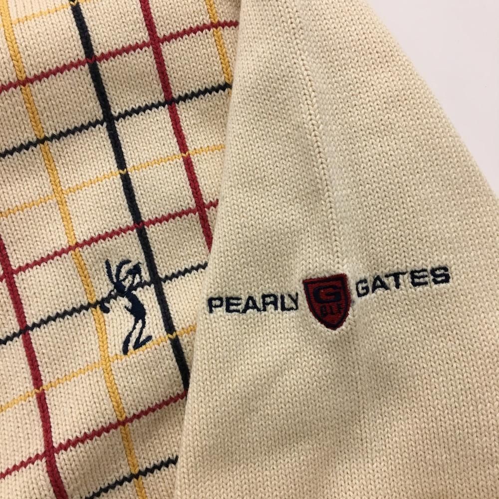 美品】パーリーゲイツ セーター アイボリー×ネイビー 前身頃格子