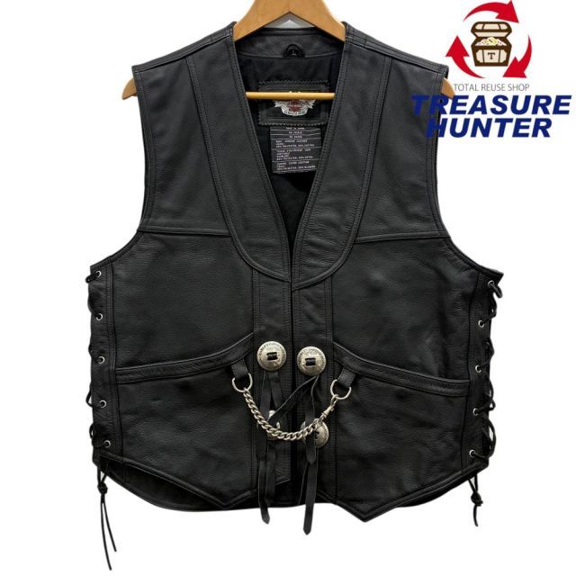 Harley-Davidson ベスト レザー コンチョ 希少 XL HARLEY DAVIDSON レザー コンチョベスト 98241-97VM サイズL ブラック