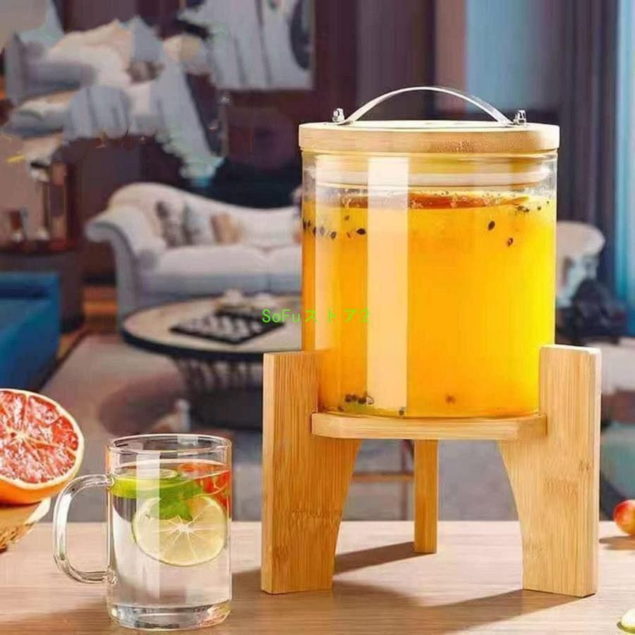 【新品?未使用】 冷水筒 ドリンクサーバー ガラス貯蔵タンク 大容量 ガラスポット ステンレス製の蛇口 保存瓶ドリンクディスペンサー 梅酒