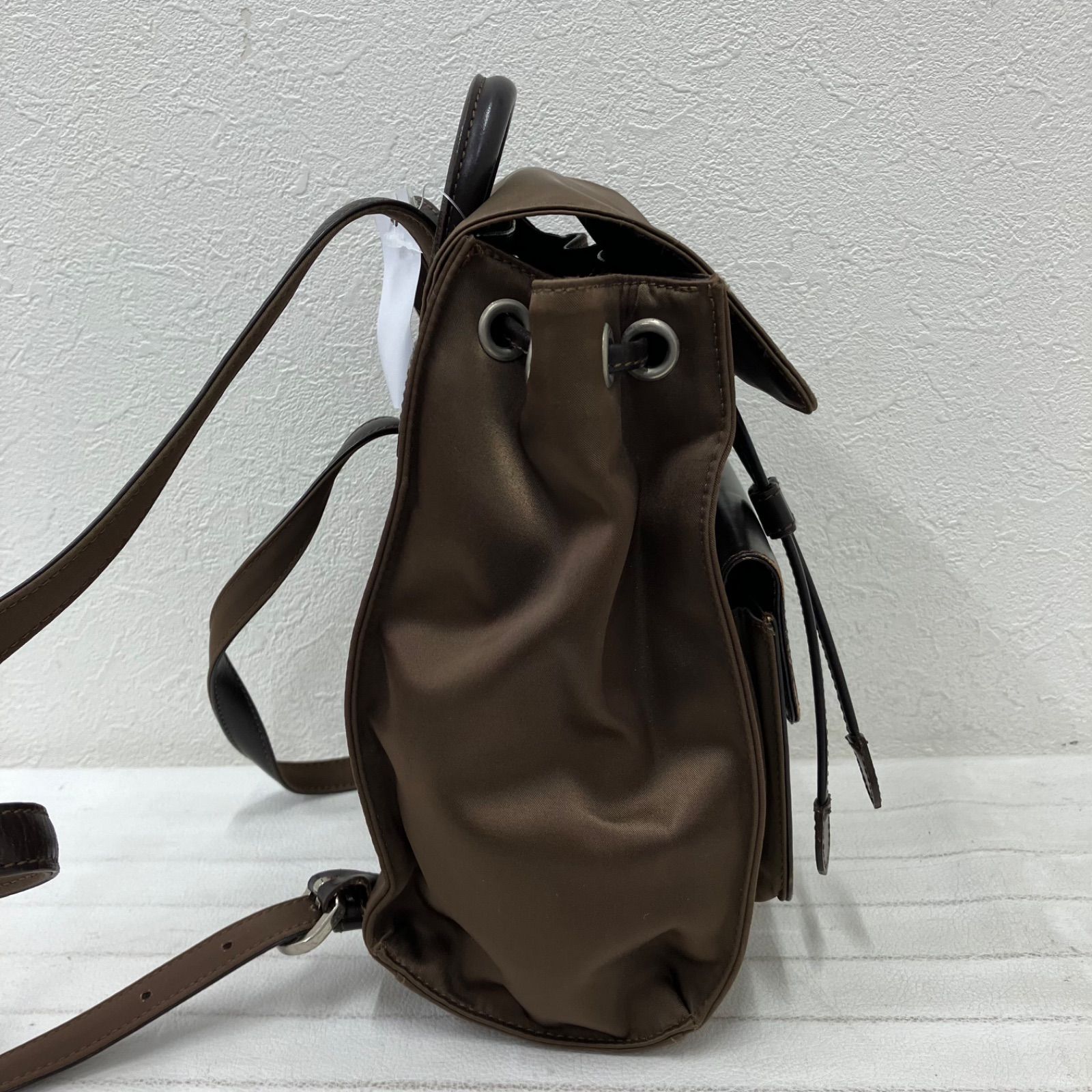 8158 courreges クレージュ ブラウン ナイロン レザー リュックサック