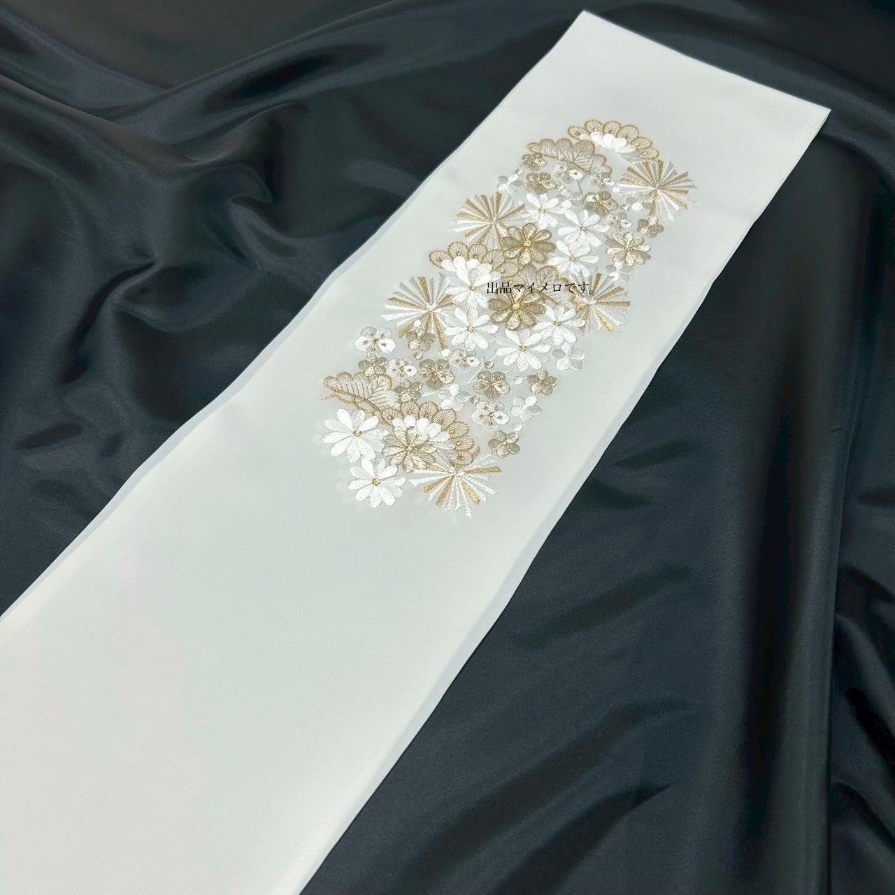 帯締め 重衿 半衿 3点 パール装飾 花型 高級重衿 パール×金 刺繍半衿