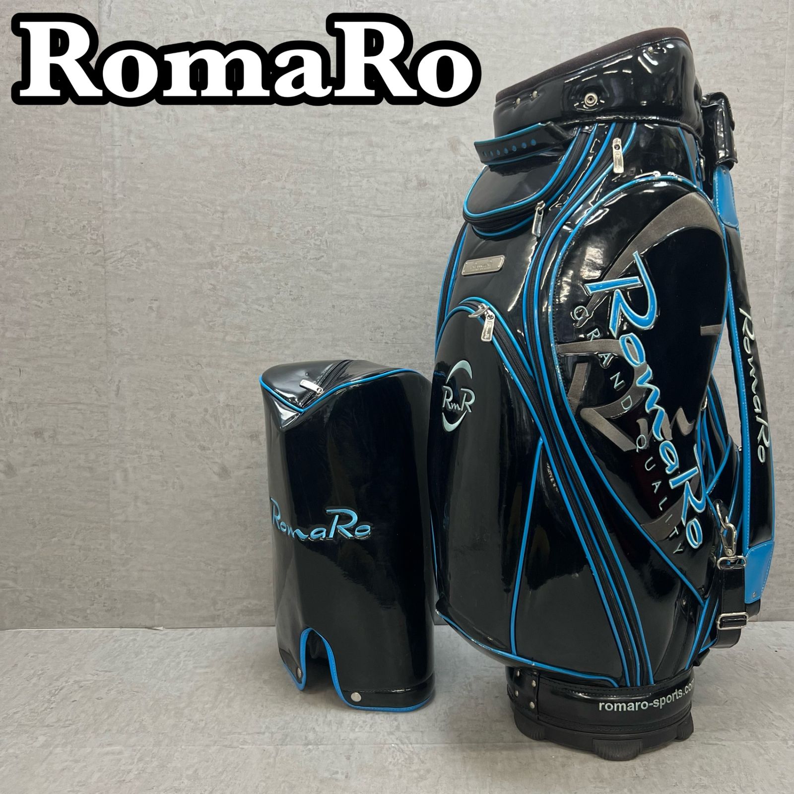 ロマロ ゴルフ カート式キャディバッグ 約10型 エナメル ブラック 黒 ブルー 青 RomaRo