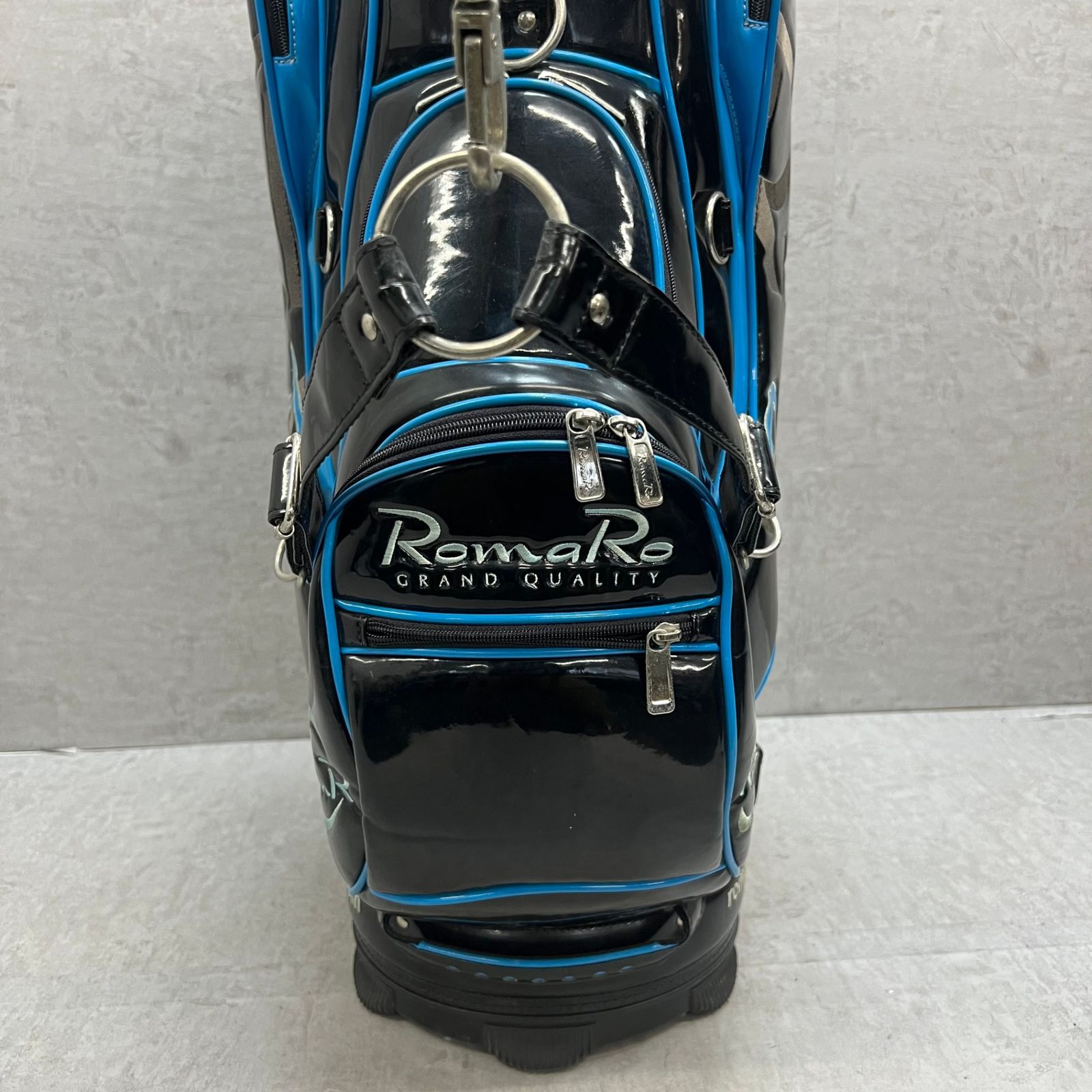 ロマロ ゴルフ カート式キャディバッグ 約10型 エナメル ブラック 黒
