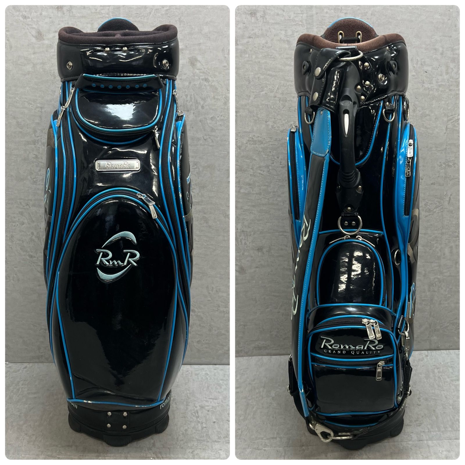 ロマロ ゴルフ カート式キャディバッグ 約10型 エナメル ブラック 黒