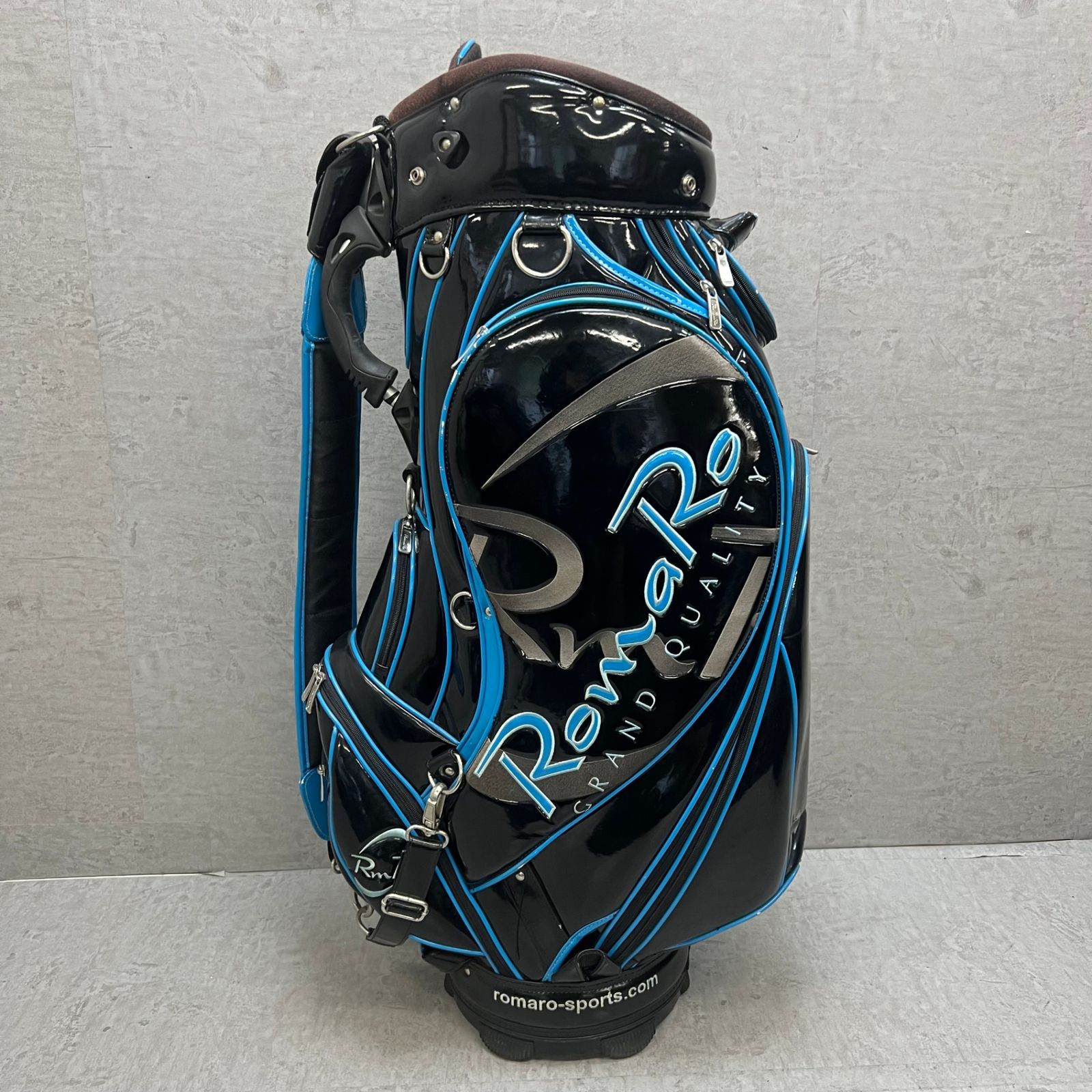 RomaRo キャディバッグ ブルー ブラック エナメル ロマロ ロマロ ゴルフ カート式キャディバッグ 約10型 エナメル ブラック 黒