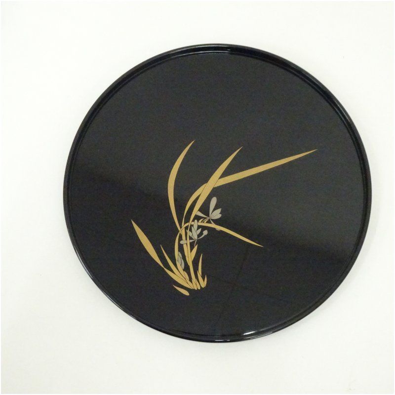 輪島塗 稲忠漆芸堂謹製 菖蒲蒔絵丸盆（箱付） 和食器 おしゃれ 茶道具