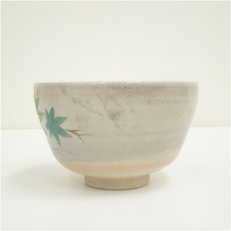 京焼 森下壮秀造 色絵青楓之図茶碗（共箱） 茶道 抹茶 おしゃれ 抹茶