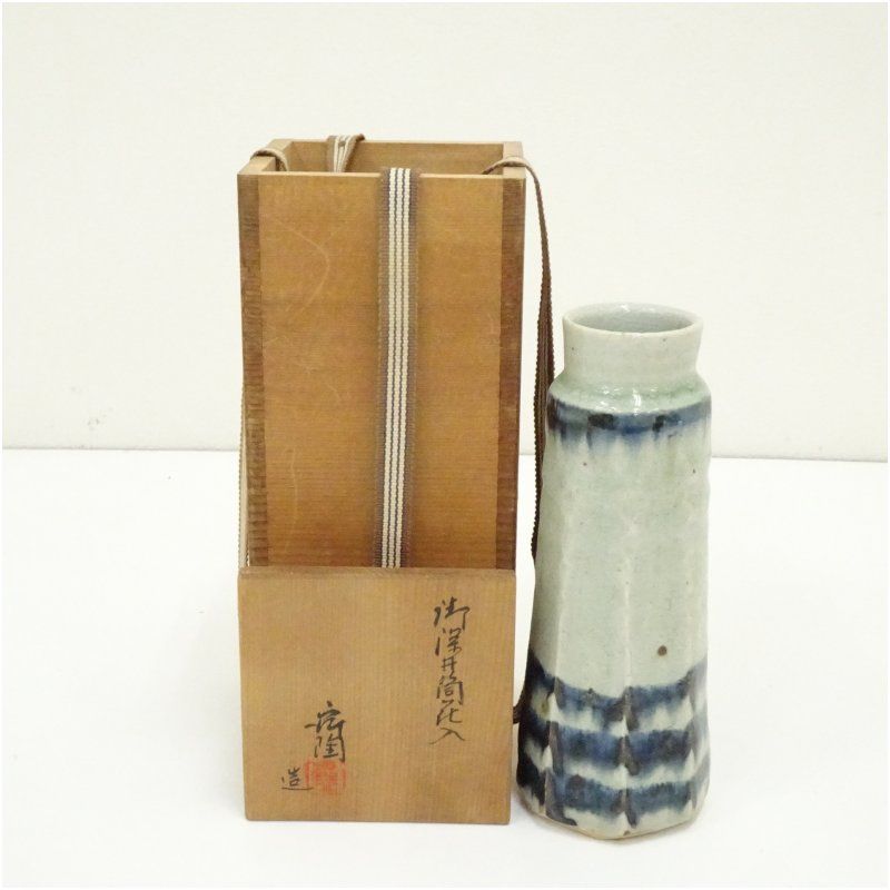 龍窯 加藤舜陶造 御深井筒花入（共箱） 花入れ 茶道 茶道具 花瓶 花器